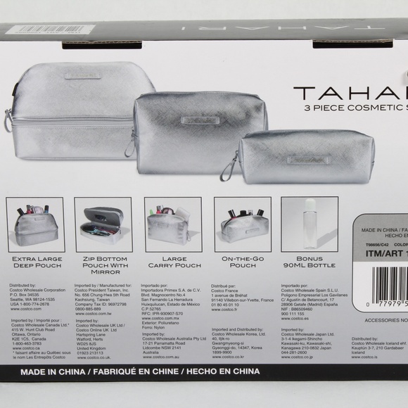 Tahari 3-Piece Cosmetic Makeup Bag Set Silver NEW - Picture 5 of 5